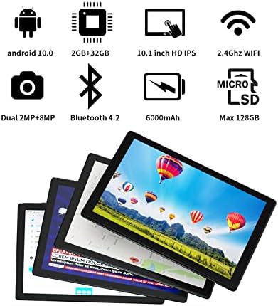 Таблети TPZ 10,1 инчи, Android 10.0 таблети, 32 GB ROM, 128 GB експанзија, Wi -Fi, Google Certified, HD голем екран на допир,