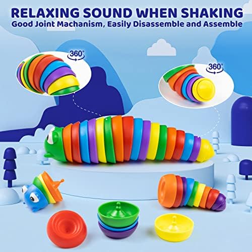 Supdex Sensory Fidget играчки, 2 пакувања 3D печатени за играчка за аутизам на Slug Fidget, 360 ротација флексибилно артикулирано