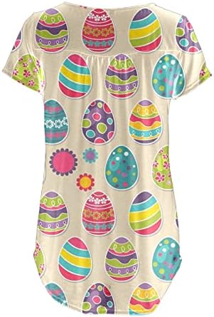 Симпатични врвови за жени Велигденски жени кратки ракави екипаж вратот зајак јајце јајце печатена маица врвна обична памук