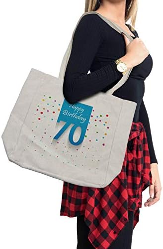 Ambesonne 70-ти роденденски торба за роденден, шарени полки точки за позадина и среќен роденден 70 години зборови специјален ден,