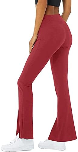 Женски цврсти директни панталони со џебови со високи еластични панталони со еластични панталони за нозе, спортски панталони за пилатес