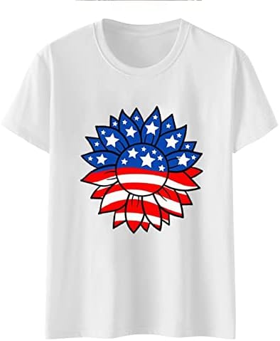 4 -ти јули кошули жени во САД знаме лето кратки ракави на вратот Туника врвови ленти starsвезди лабави вклопени удобни празнични