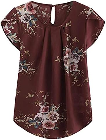 Женски лесни кратки ракави блузи цветни врвови за печатење за жени гроздобер графички маички кошули слатки летни кошули