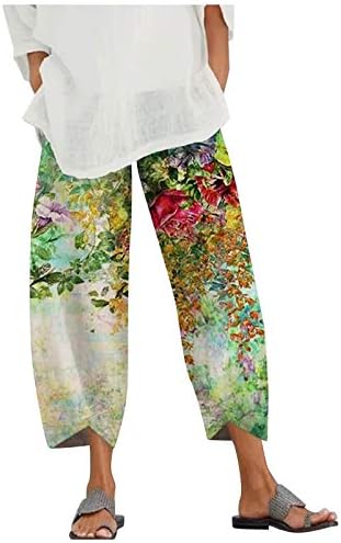 Qtocio цветни печати капри панталони женски широк нога јога палацо панталони обични облечени летни џогир фустан култури панталони исечени панталони
