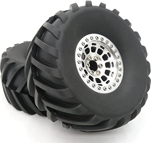 Hobbysoul 2.2 гуми 5.12 '' / 130mm & легура 2.2 тркала бандажи сребро, 2,2 тркала од тркала и гуми за RC Mud Crawler Axial Capra Wraithxas