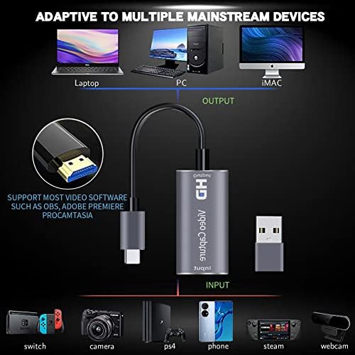 4K HDMI Capture картичка, картичка за снимање на видео за снимање на видео-врска, HDMI до Type-C со USB C 3.0 адаптер за Windows Mac OS систем
