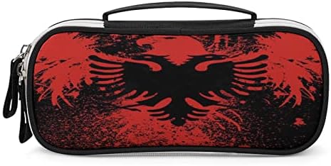Албанско знаме на Eagle Bird Bird Pencil Tagn Pens Case Cosmetic Makeup Cource Storage Box Shater со рачка и јамка за Office School