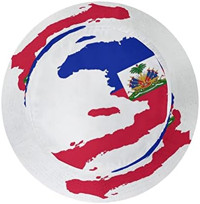 Hatianенски знаме на Хаити, женски кофа капа летен одмор, патување плажа сонце, спакувана лесна капа на отворено