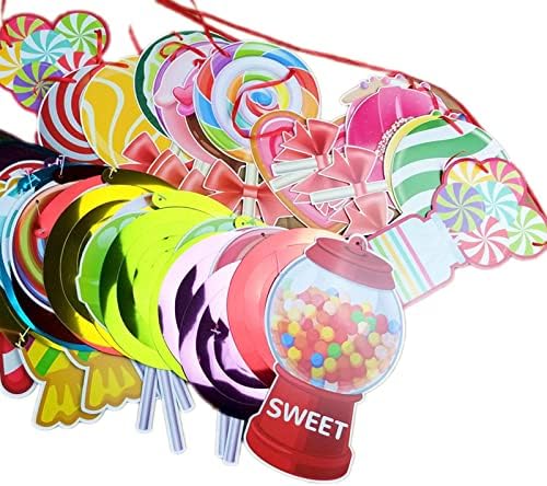 30 вртења и 1 банер Кенди за декорација на бонбони за забави Кенди Накакви висечки вртења и банер Поставете Candyland Party for Girls Деца