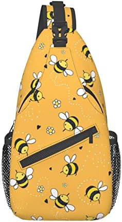 Жолта Пчелна Прашка Торба За Жени Мажи Ранец За Рамо Со Вкрстено Тело Слатки Медоносни Пчели Со Цвеќиња Изолирани На Жолта Позадина Торби За Гради