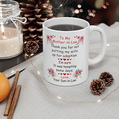На свекрва, благодарам што не ја поставив сопругата на посвојување смешни чаши за кафе со цитати уникатни подароци керамички чаши бели 11oz