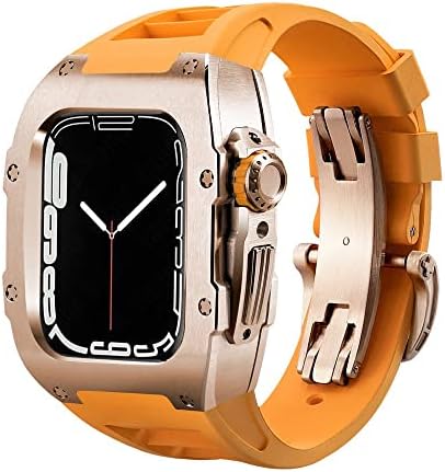 CNHKAU Јаглеродни Влакна Луксузен Случај За Apple Watch 8 Бенд 45mm Серија 7 6 Нерѓосувачки Челик Iwatch Серија 8 5 4 4 SE
