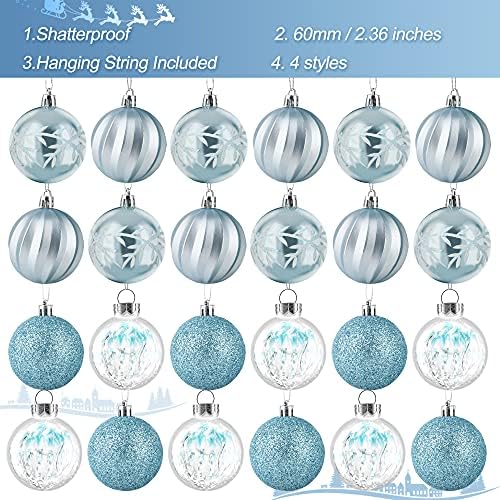 ПИИДУОО божиќни топки украси за Божиќно дрво - Мали украси украси за новогодишни елки, сини топки украс пластика, 2,36 инчи | 60мм, постави 24