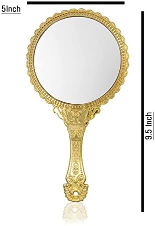Бафно од 11,5 инчи рачно огледало, рачно огледало со рачка, преносно огледало, лична шминка пластична тркалезна огледало - злато