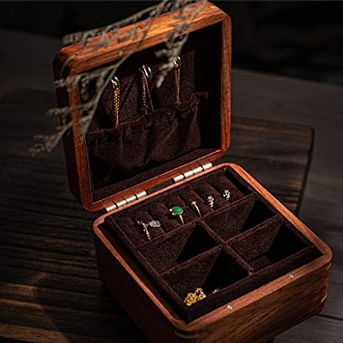 Кутија за накит на Wyfdc Rosewood Solid Malce мало исклучително гроздобер прстен обетки ѓердан дрвени рачни накит кутија за складирање