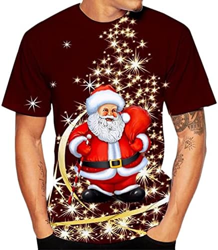 ZDDO Божиќни кратки ракави маици за мажи, смешни Божиќ Дедо Мраз печати за печатење на вратот на вратот на врвовите на тренингот