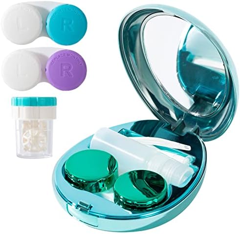 Контакт за контактни леќи со 4 парчиња Treahome 4PCS, траен компактен случај за контакт со огледало 、 пинцети 、 Комплет за складирање на впивање и куќиште за чистење за п?