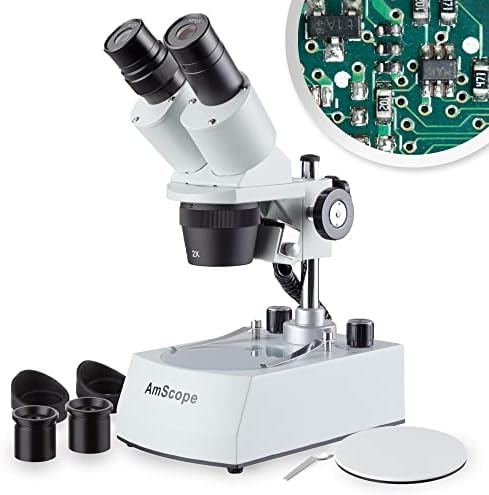 Amscope SE306R-P-предводен двогледен стерео микроскоп, WF10X очите, 20x и 40x зголемување, 2x и 4x цели, горниот и долниот LED осветлување,