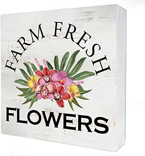 Фарм свежи цвеќиња Дрво кутија знак дома декор рустикален пролет дрвена кутија знак блок плакета за wallидни таблети биро за дома