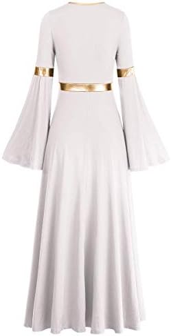 Ибаком пофалби литургиски костум за танцување за жени лабава се вклопуваат со целосна должина металик злато V-вратот обожавање долг фустан