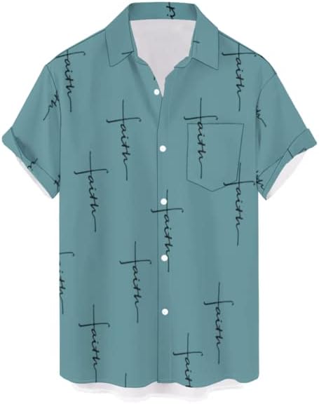 Машки хавајски кошули гроздобер мапа на градите џеб кратки ракави копче надолу кошула летни летни кошули на плажа