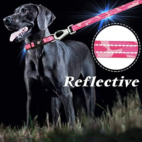 Азуза рефлектирачки јака од кучиња и постави камо -камо -јака со соодветна рачка за клип за мали средни и големи кучиња, розово камо)