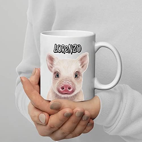 Персонализирана кригла од свинско кафе со име, прилагодени свињи Акцент на кафе чаша за кафе за мажи жени пријатели, свиња бела керамичка