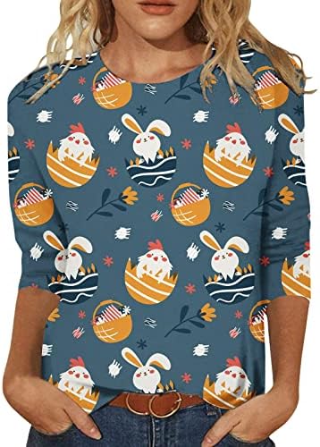 Јангкиги женски Велигденски кошули 3/4 ракав лажичка на вратот на вратот на вратот Графички печати обичен туничен врвови маица маица