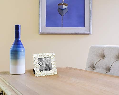 Лора Ешли 4х4 Бела и златна цвет со текстуриран рачно изработена смола Рамка за слика W/ Eastel & Hook for TableTop & Wallид дисплеј,