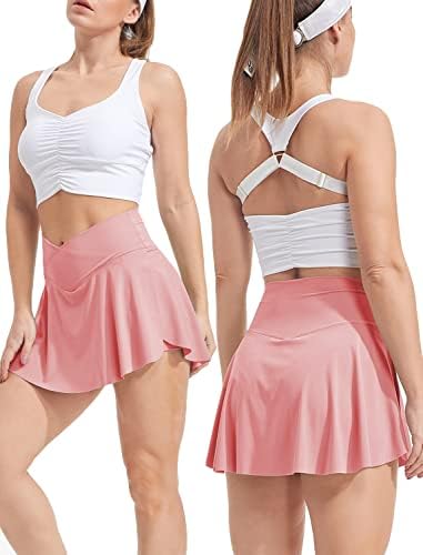 Тениски здолништа Риохој за жени со џебови Внатрешни шорцеви со високи половини за голф -атлетски тренинзи спортски облеки