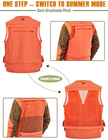 Нов поглед Блаже портокал за лов и лого -капа, сет, безбедносен елек за полиестер за ловци со џебови