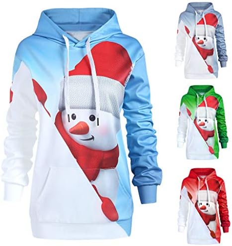 Уништување женски Божиќ плус големина худи кенгур џеб цртан филм снежен човек печати девојки лабава џемпер пулвер бела
