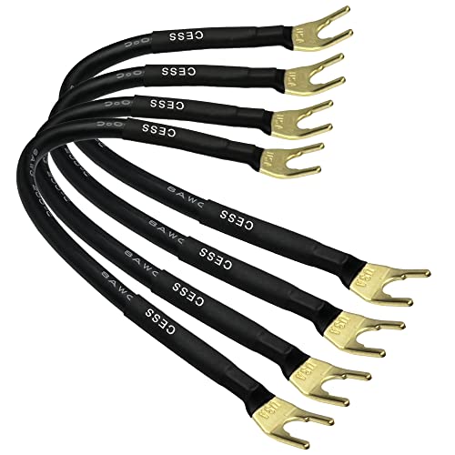 CESS -028L HIFI Премиум за кабел за кабел 8 инчи - вилушка Спајд приклучок до кабли за скокач на звучникот на приклучокот - 4 пакувања