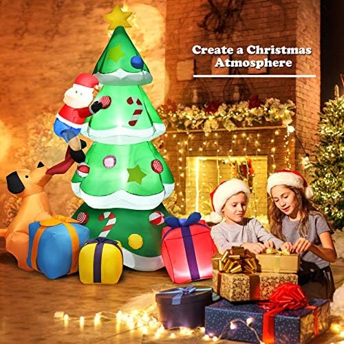 Tangkula 7 ft надувување на новогодишна елка со кутии за кучиња и подароци за Дедо Мраз, самостојно надувување на електричен удар, осветлен