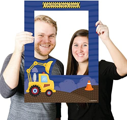 Голема точка на градежната камион за среќа - роденденска забава или бебешки туш селфи фото штанд Рамка и реквизити - Печатено на здрав материјал