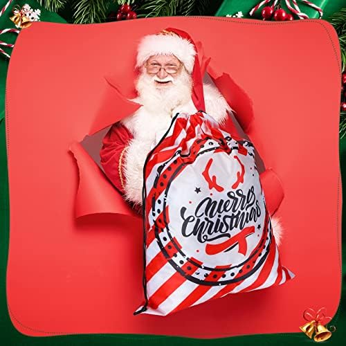 6 Парчиња Божиќна Вреќа За Дедо Мраз Голема Божиќна Полиестерска Торба За Подароци Со Врвка За Влечење И Прилагодлива Тока Голема Торба За