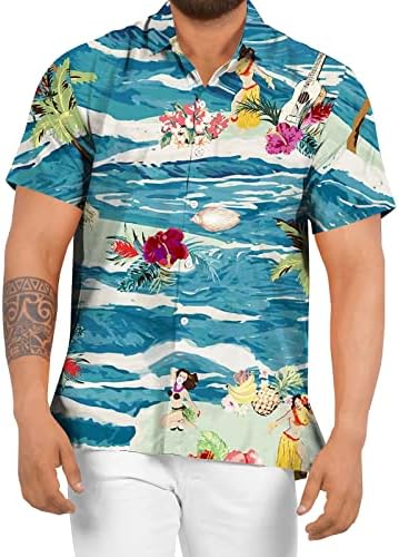 Здфер Хавајски кошули за мажи Краток ракав Алоха плажа кошула Тропски цветни печати летни врвови на летни кошули со клучеви надолу