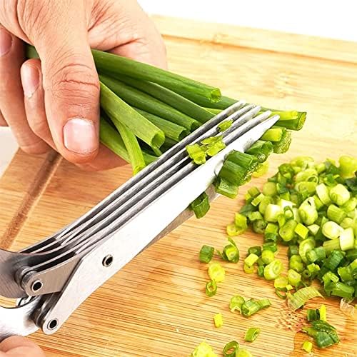 Топла кујнски ножици, 5 ножици за салата од сечила, мулти-слојни ножици за зеленчук, ножици од тревки од не'рѓосувачки челик со чешел