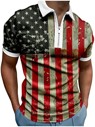 XXBR машки патриотски поло маици, 4 -ти јули Ретро американско знаме 1/4 поштенски врвови летни кратки ракави голф кошула