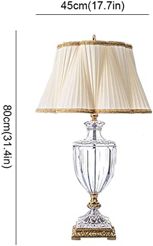 Luckxuan Табела за ламба за маса, европски стил бакарен кристален стаклен маса, модна луксузна ткаенина за дневна соба декорација
