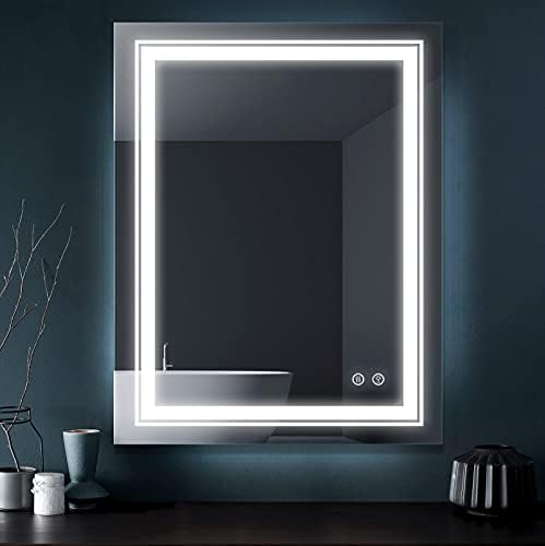 FRALIMK LED Огледало 28X36 Инчен LED Шминка Бања Огледало Со Светла, АНТИ-Магла Затемнување LED Осветлена Бања Суета Огледало За