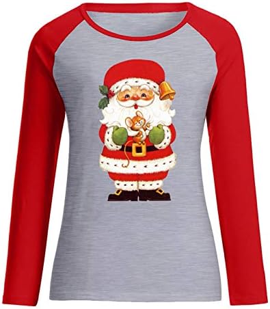 HHOO88 Графички џемпери за жени Pullover Долг ракав Божиќна печата за одмор есен кошула Обична о-врата лесна блуза