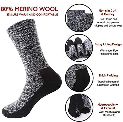 Лорита 2 пакува 80% чорапи од волна од мерино, зимски топли термички чорапи за мажи студено време
