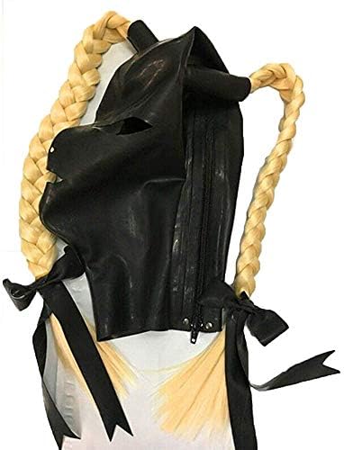 Мажи од латекс маскираат глава на главата црна аспиратор жени плетенка перика лак отворени очи секс 0,4 мм