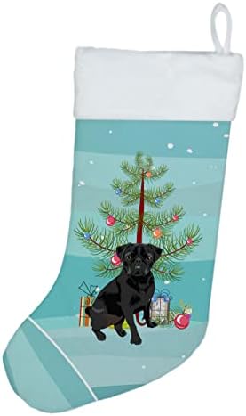 Богатства на Каролина WDK3133CS PUG BLACK 2 Божиќ Божиќно порибување, камин што виси чорапи Божиќна сезона забава Декорации за семејни