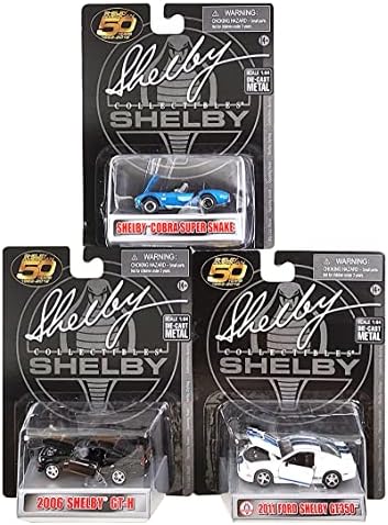 Шелби Собери Керол Шелби 50 -годишнина од 3 парчиња сет 2022 Објавување 1/64 Diecast Model Cars By Shelby Collectibles 16403 P