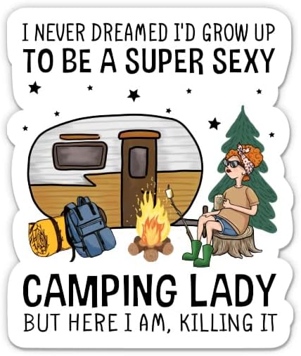 Супер секси кампување дама налепници - 2 пакувања од 3 налепници - водоотпорен винил за автомобил, телефон, шише со вода, лаптоп - Смешно симпатична