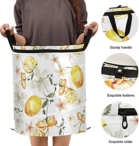 Лимони на тропски цвеќиња се појавуваат со алишта за алишта со капакот за складирање на капакот за склопување на торбата за перење за кампување