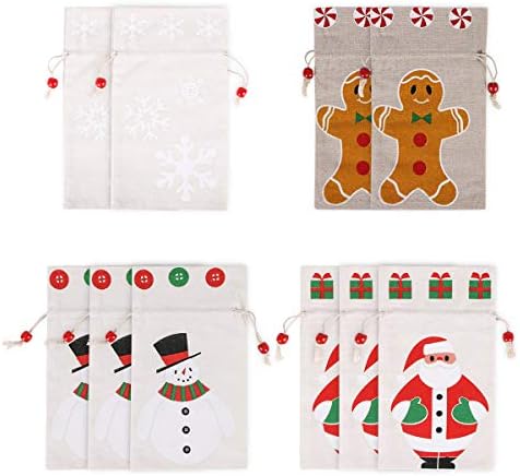 JOLLYSTYLE 10 парчиња Божиќни торби за подароци за цртање - Повторно употребени Дедо Мраз снежен снег од снег од снег од снег од снег од снежни снегулки