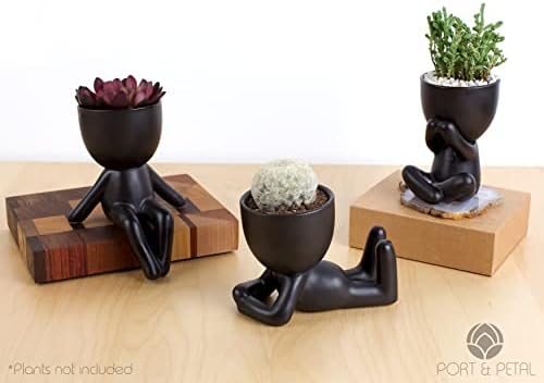 Мини декоративни садови за растенија - керамички жардинери во форма на човекот - сет од 3 цветни садови со дренажа - мали вкусни садови за цвеќиња